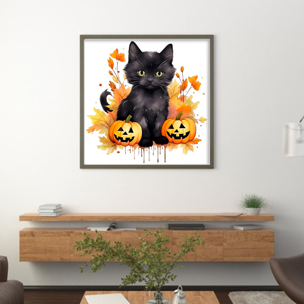 Halloween Pumpkin And Black Cat - 18CT Stamped Cross Stitch 25*25CM