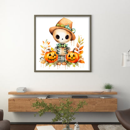 Halloween Pumpkins And Skeletons - 18CT Stamped Cross Stitch 25*25CM