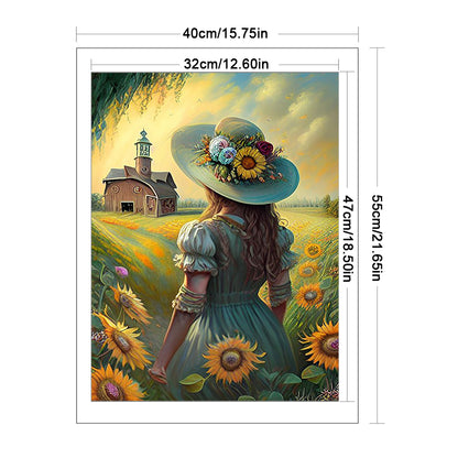 Sunflower Girl Back View - 11CT Stamped Cross Stitch 40*55CM