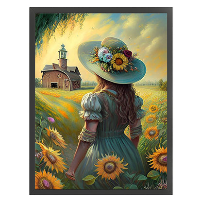 Sunflower Girl Back View - 11CT Stamped Cross Stitch 40*55CM