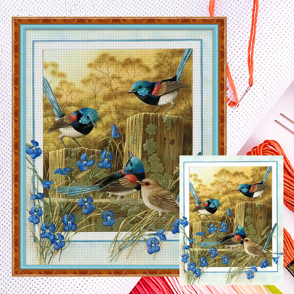 Retro Poster-Flowers, Grass And Birds - 11CT Counted Cross Stitch 40*50CM