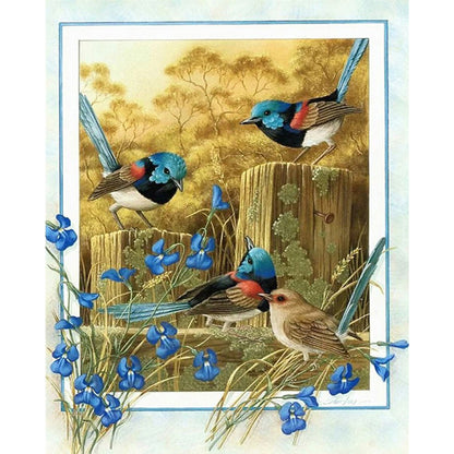 Retro Poster-Flowers, Grass And Birds - 11CT Counted Cross Stitch 40*50CM