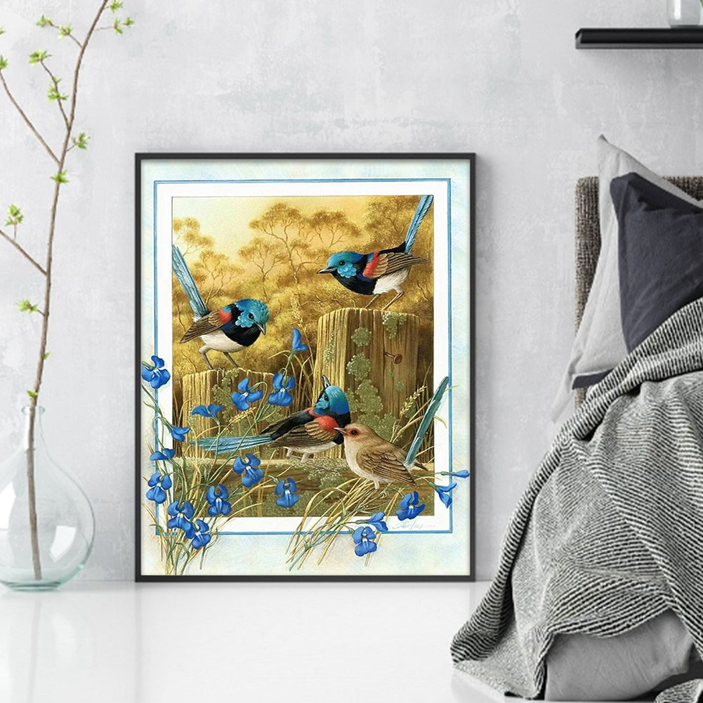 Retro Poster-Flowers, Grass And Birds - 11CT Counted Cross Stitch 40*50CM