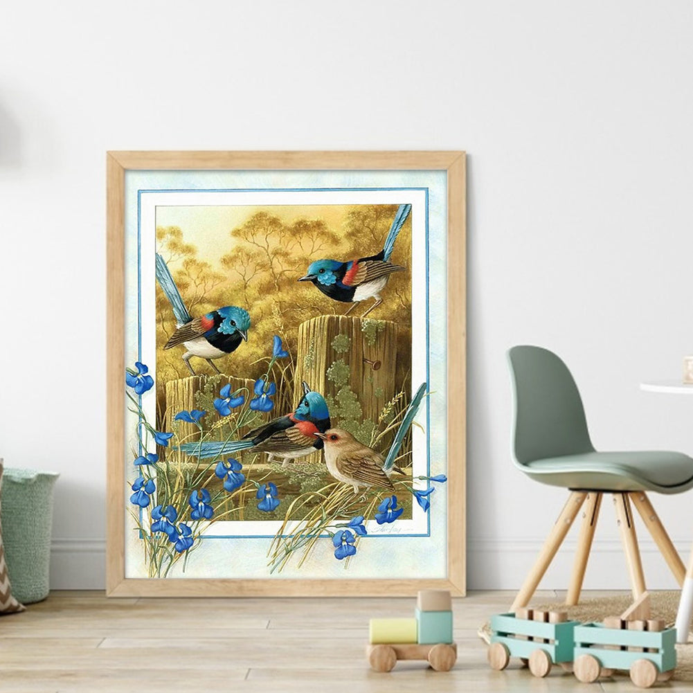 Retro Poster-Flowers, Grass And Birds - 11CT Counted Cross Stitch 40*50CM