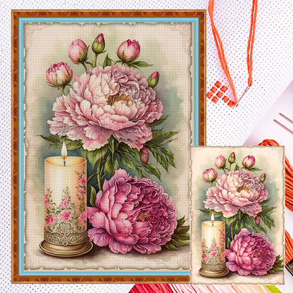 Retro Poster - Peonies And Candles - 11CT Counted Cross Stitch 40*60CM