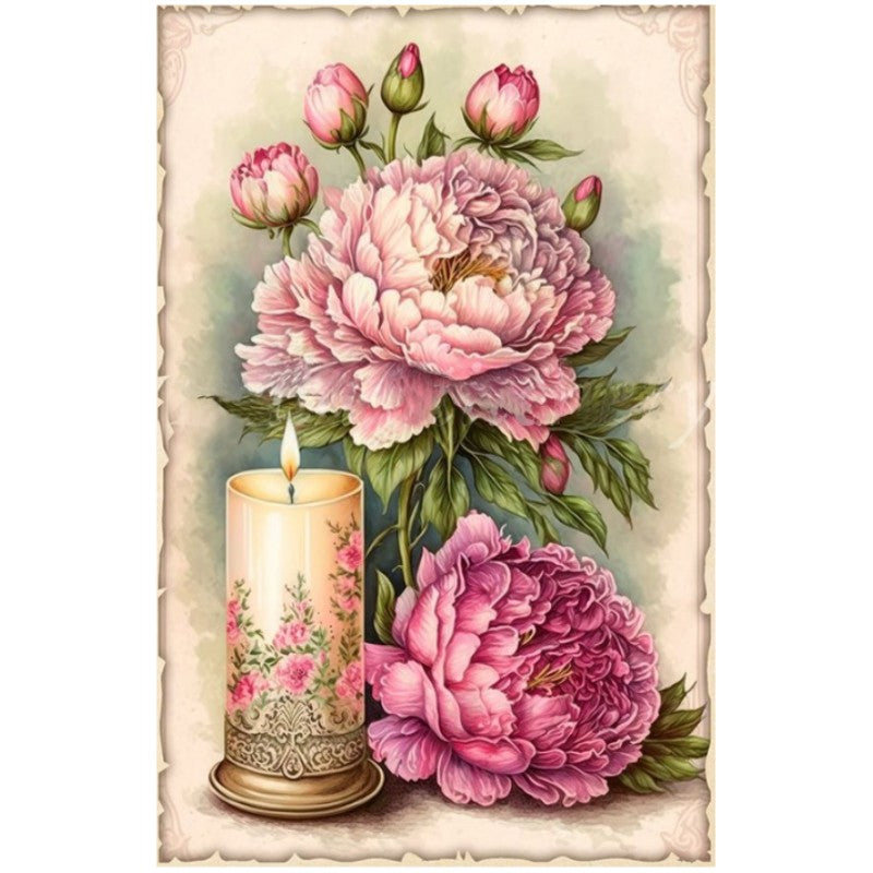 Retro Poster - Peonies And Candles - 11CT Counted Cross Stitch 40*60CM