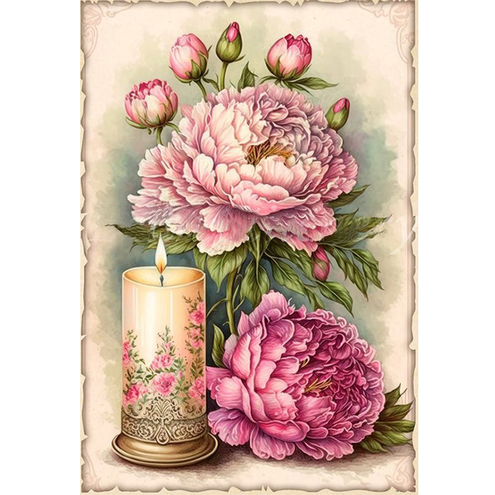 Retro Poster - Peonies And Candles - 11CT Counted Cross Stitch 40*60CM