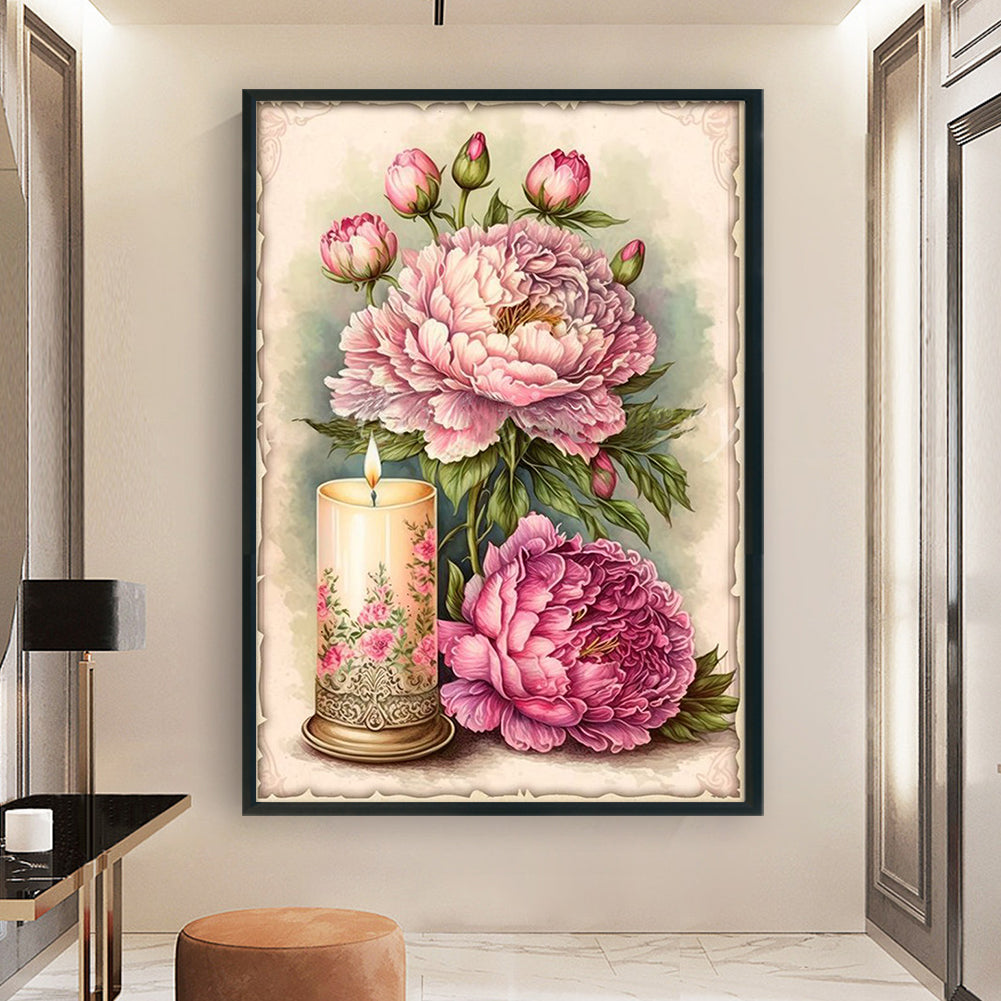 Retro Poster - Peonies And Candles - 11CT Counted Cross Stitch 40*60CM