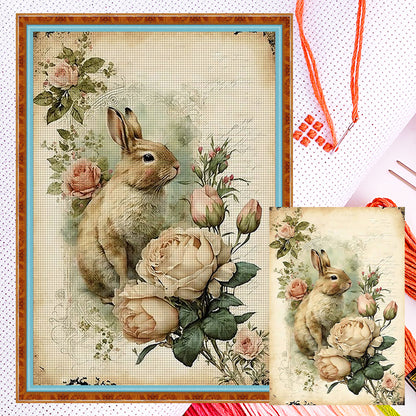 Retro Poster - Flowers And Rabbit - 11CT Counted Cross Stitch 40*60CM