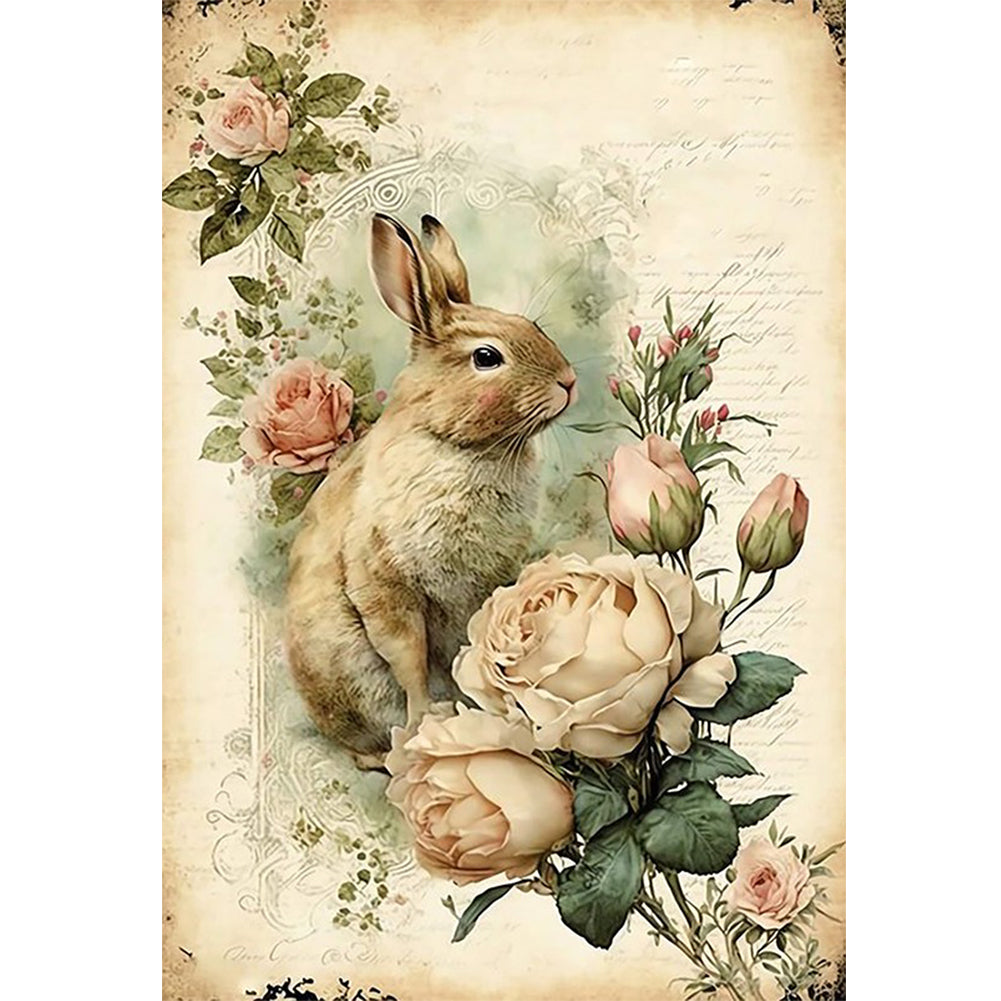 Retro Poster - Flowers And Rabbit - 11CT Counted Cross Stitch 40*60CM