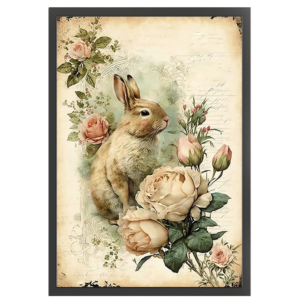 Retro Poster - Flowers And Rabbit - 11CT Counted Cross Stitch 40*60CM