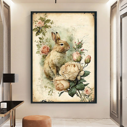 Retro Poster - Flowers And Rabbit - 11CT Counted Cross Stitch 40*60CM