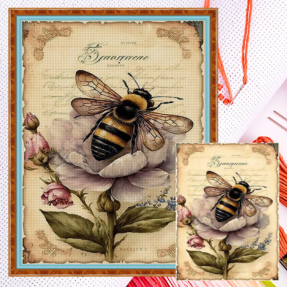 Retro Poster - Flowers And Bees - 11CT Counted Cross Stitch 40*55CM