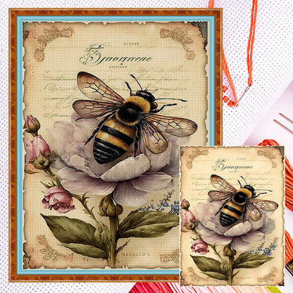 Retro Poster - Flowers And Bees - 11CT Counted Cross Stitch 40*55CM