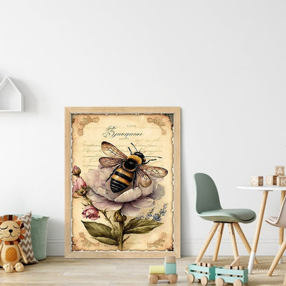 Retro Poster - Flowers And Bees - 11CT Counted Cross Stitch 40*55CM