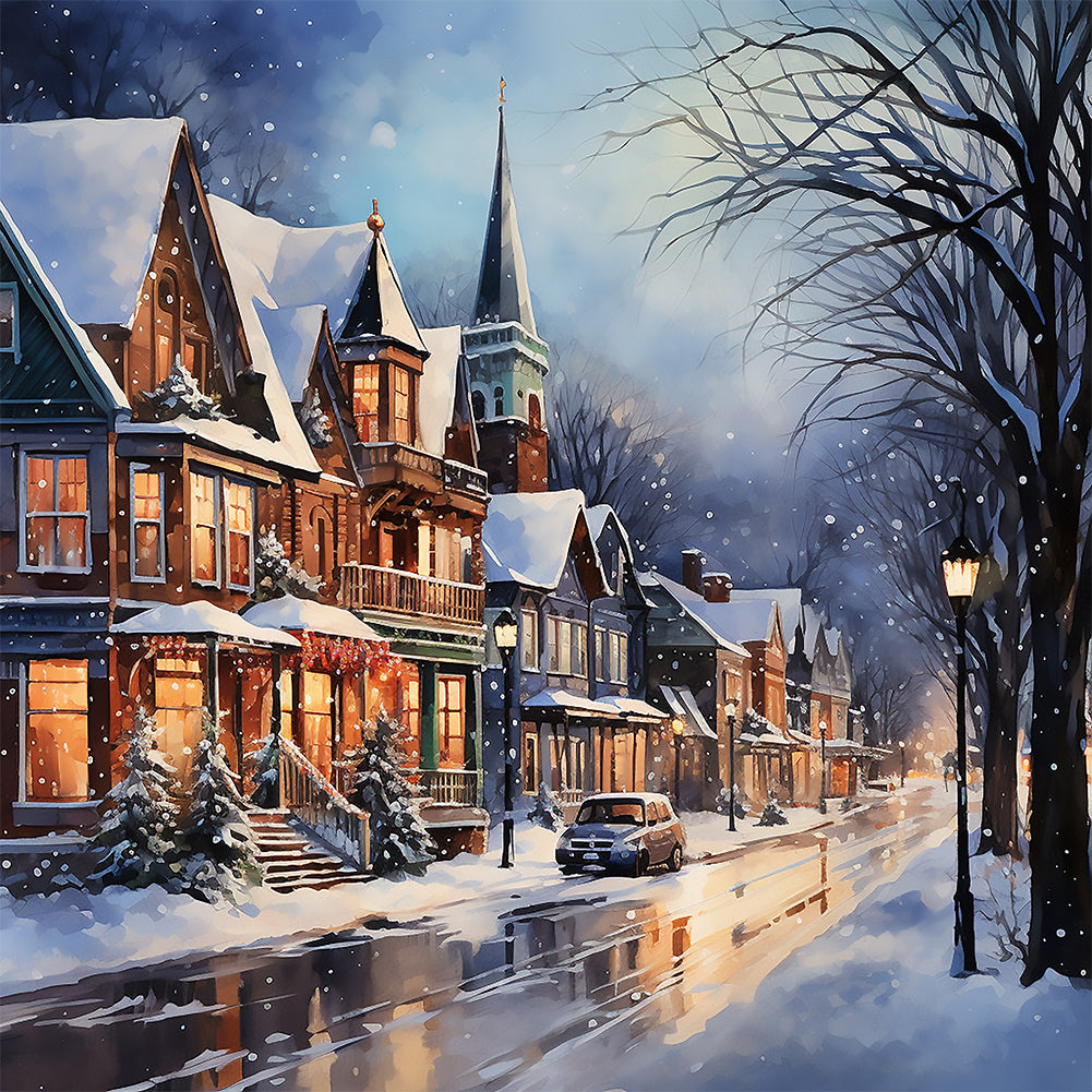 Winter Snow Street - Full Round Drill Diamond Painting 40*40CM