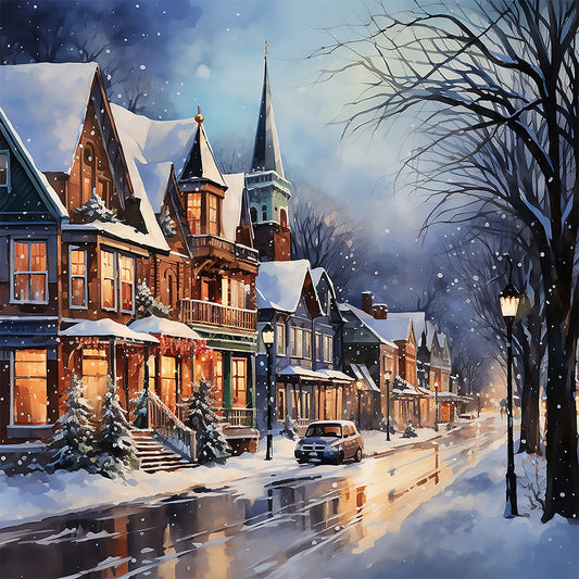 Winter Snow Street - Full Round Drill Diamond Painting 40*40CM