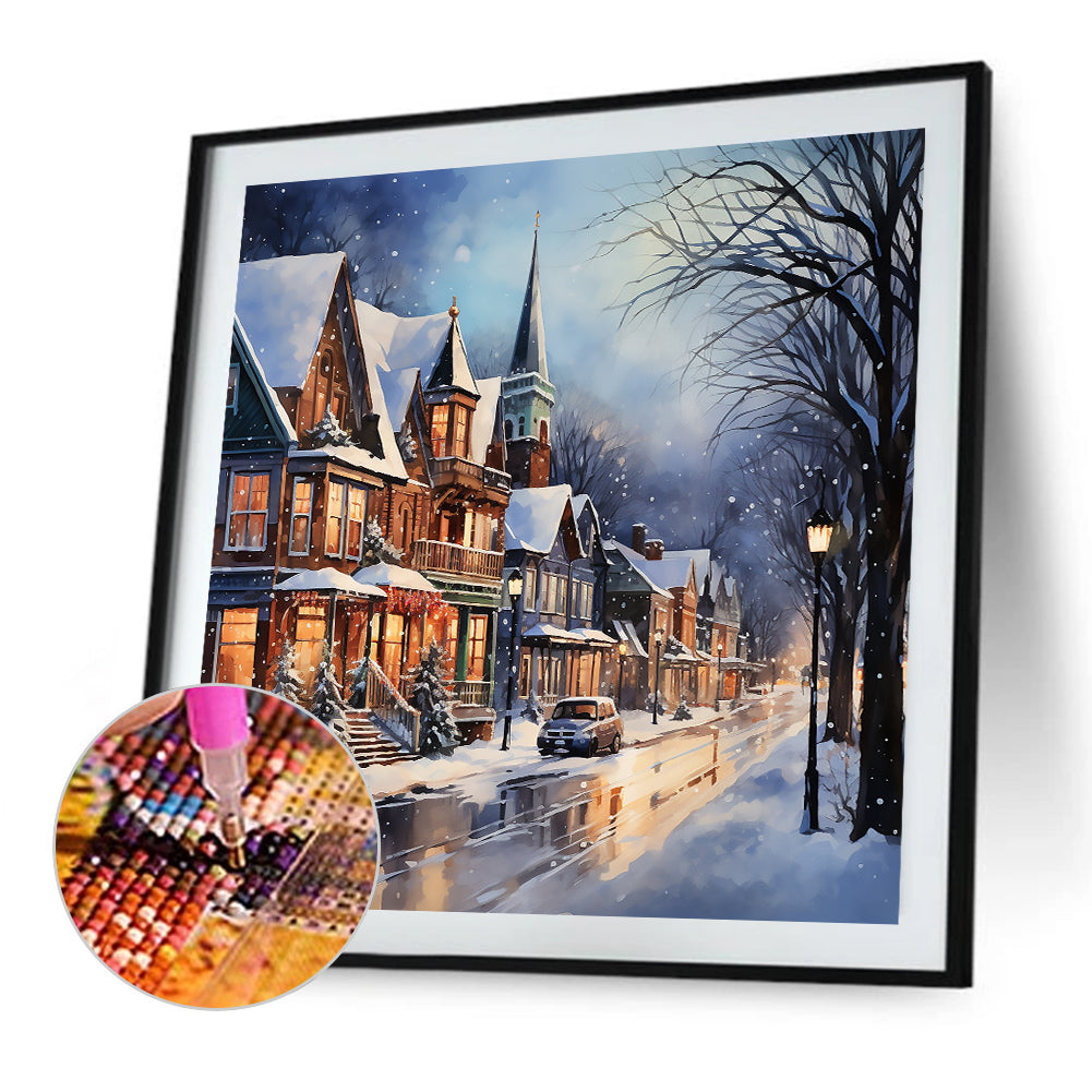 Winter Snow Street - Full Round Drill Diamond Painting 40*40CM
