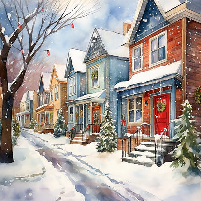 Winter Snow Street - Full Round Drill Diamond Painting 40*40CM
