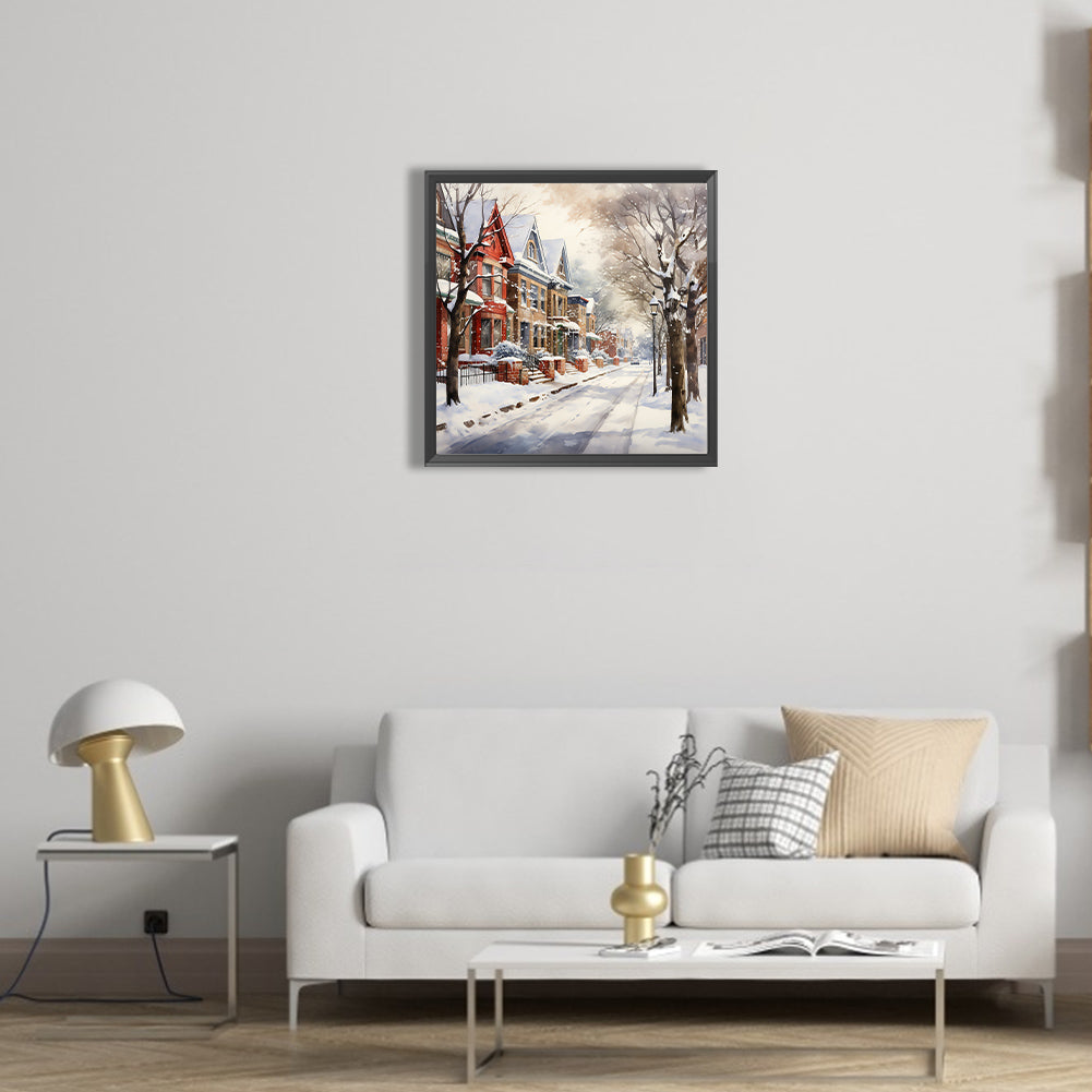 Winter Snow Street - Full Round Drill Diamond Painting 40*40CM