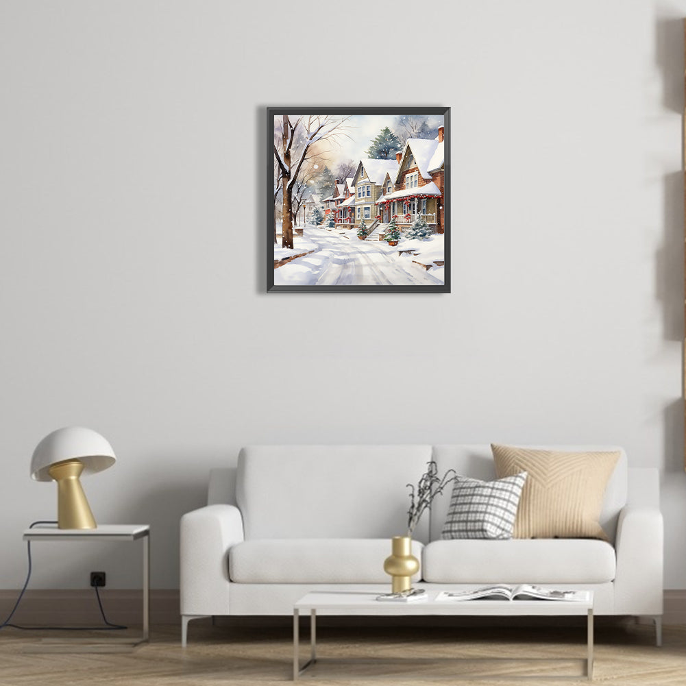 Winter Snow Street - Full Round Drill Diamond Painting 40*40CM