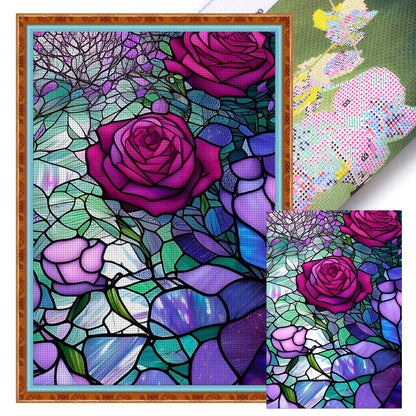 Glass Painting-Roses - 11CT Stamped Cross Stitch 40*60CM