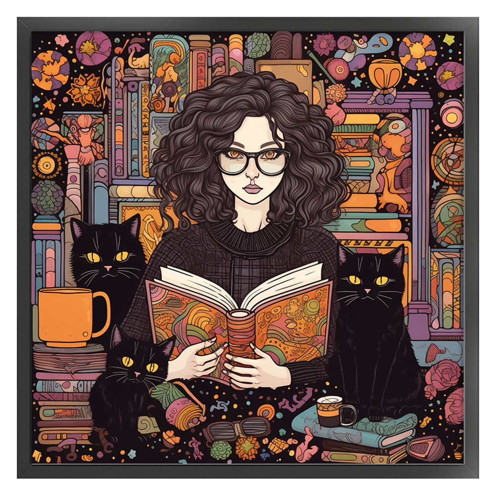 Girl And Black Cat - 11CT Stamped Cross Stitch 70*70CM