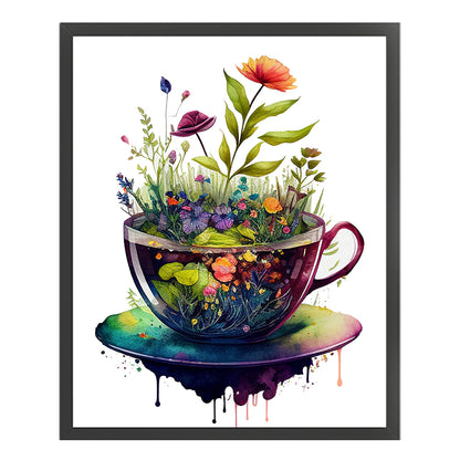 Tea Cup Flowers - 14CT Stamped Cross Stitch 40*50CM