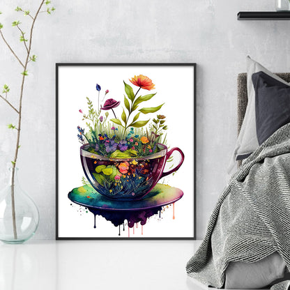 Tea Cup Flowers - 14CT Stamped Cross Stitch 40*50CM