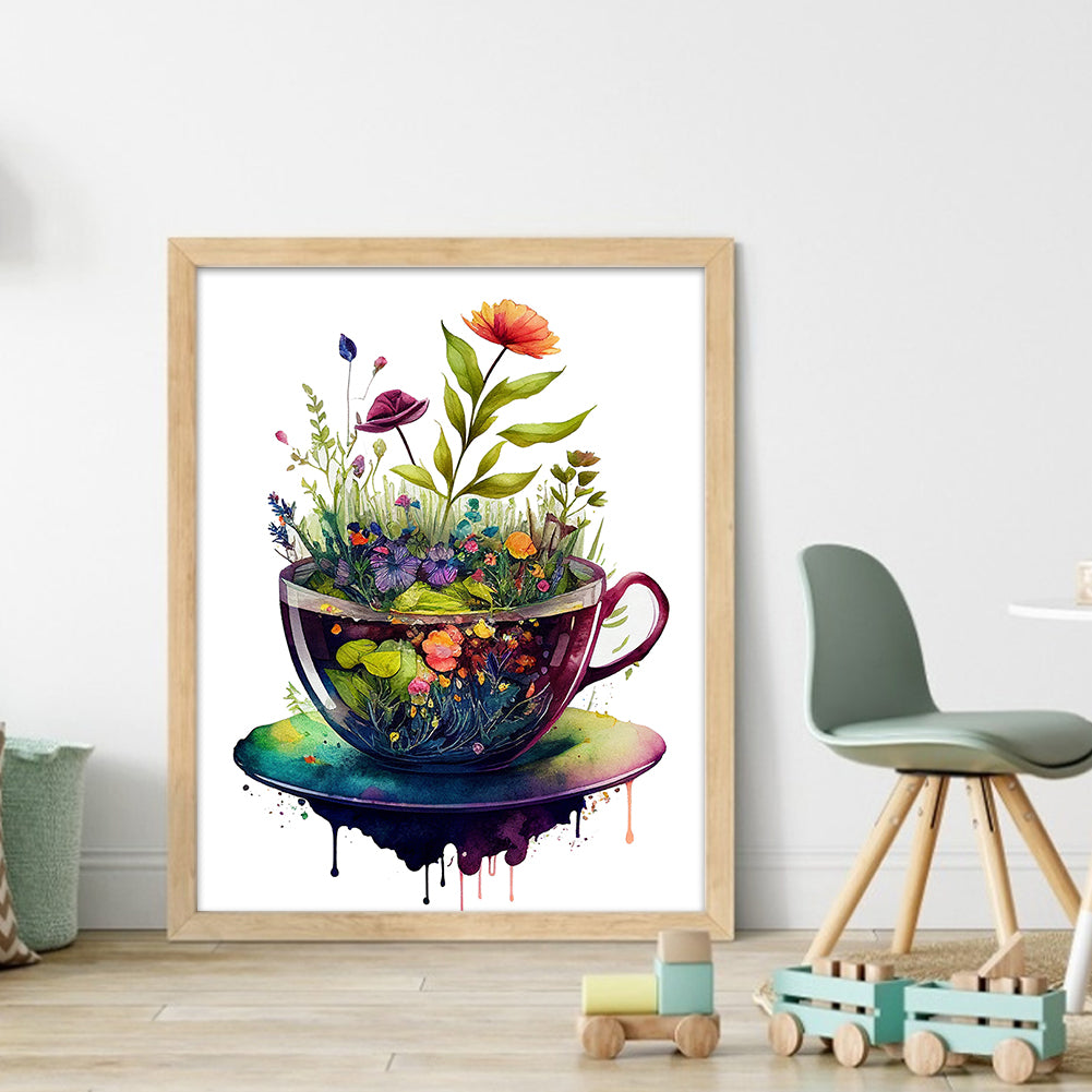 Tea Cup Flowers - 14CT Stamped Cross Stitch 40*50CM