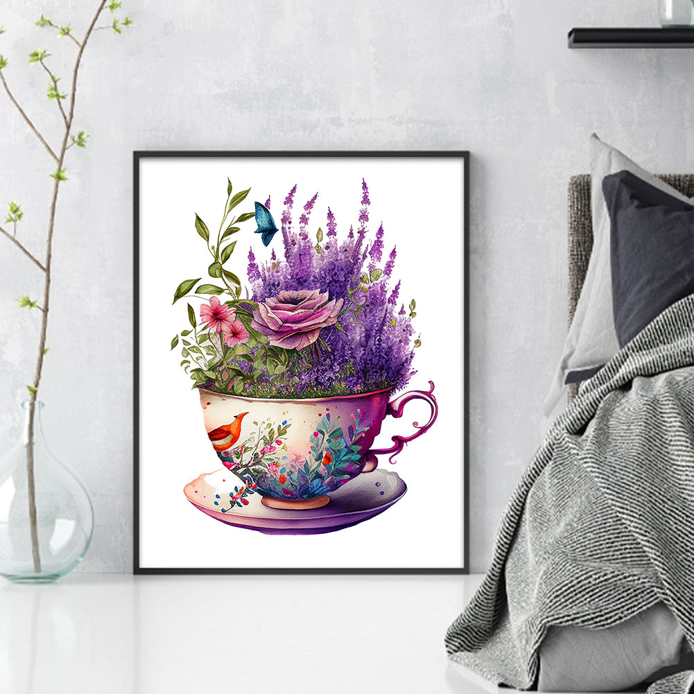 Tea Cup Flowers - 14CT Stamped Cross Stitch 40*50CM