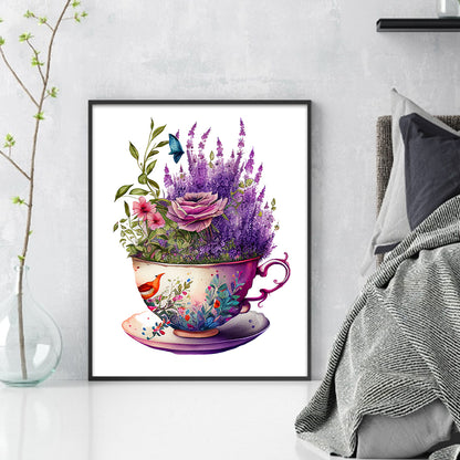 Tea Cup Flowers - 14CT Stamped Cross Stitch 40*50CM