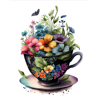 Tea Cup Flowers - 14CT Stamped Cross Stitch 40*50CM