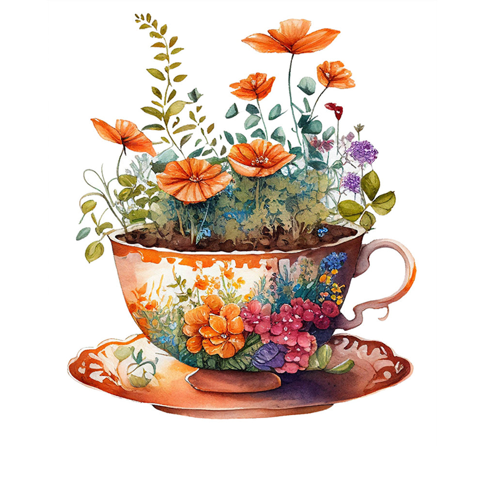 Tea Cup Flowers - 14CT Stamped Cross Stitch 40*50CM