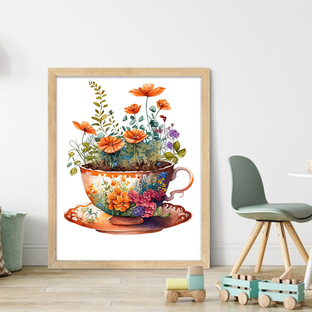 Tea Cup Flowers - 14CT Stamped Cross Stitch 40*50CM