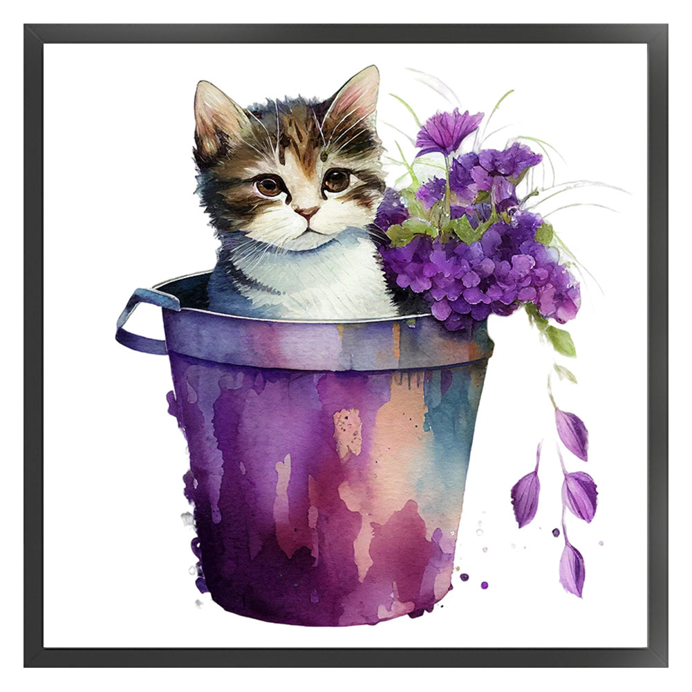 Tea Cup Flowers Cat - 11CT Stamped Cross Stitch 50*50CM