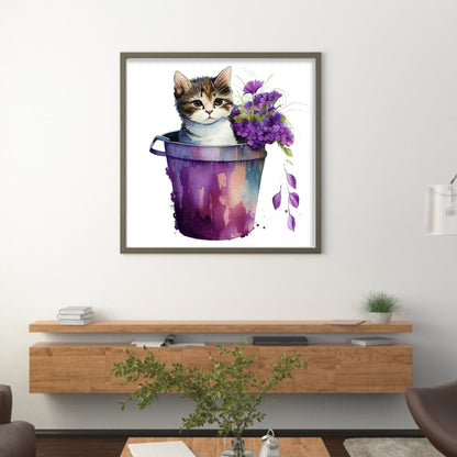 Tea Cup Flowers Cat - 11CT Stamped Cross Stitch 50*50CM