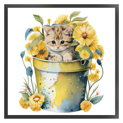 Tea Cup Flowers Cat - 11CT Stamped Cross Stitch 50*50CM