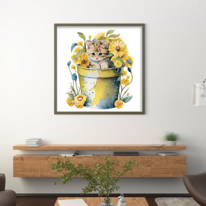 Tea Cup Flowers Cat - 11CT Stamped Cross Stitch 50*50CM