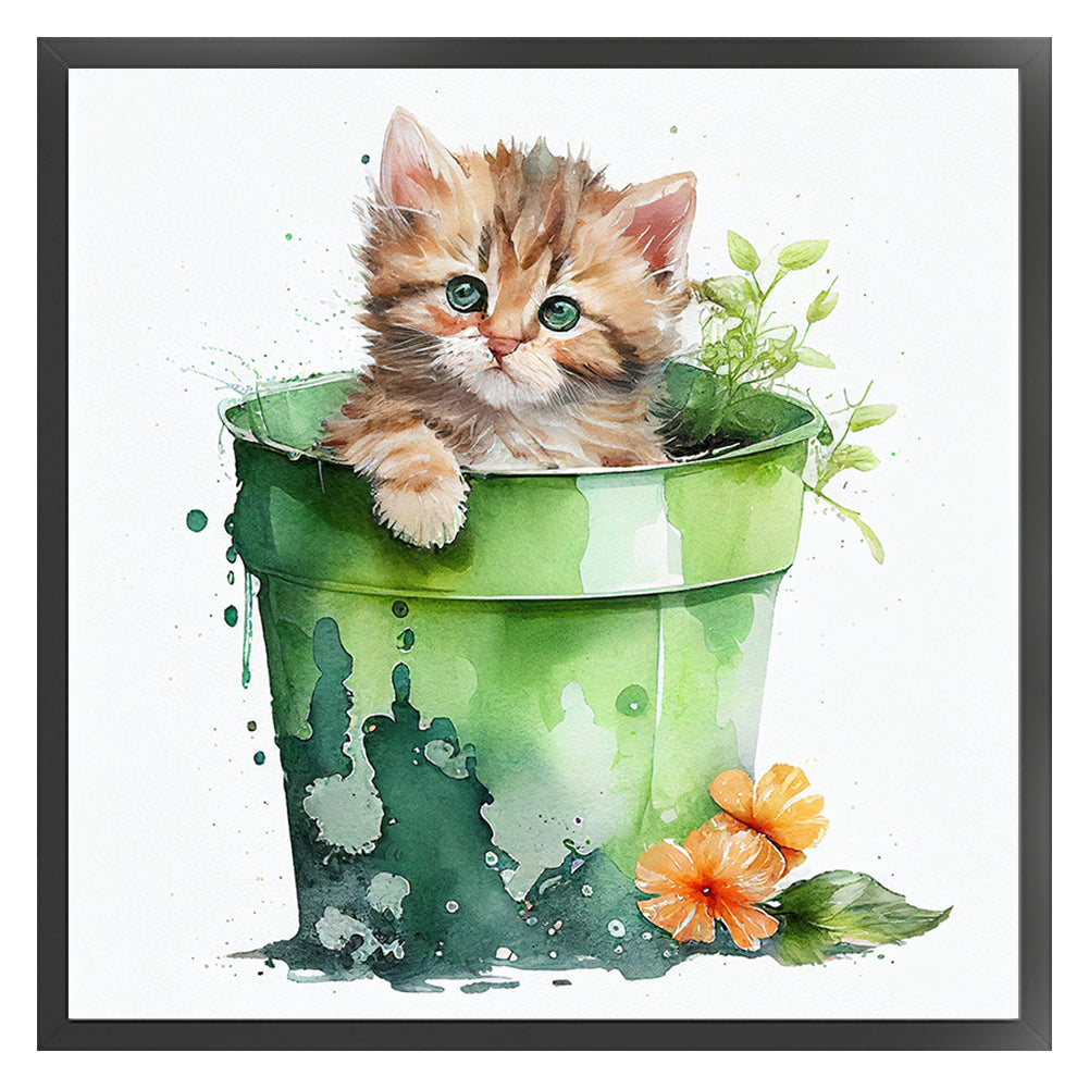 Tea Cup Flowers Cat - 11CT Stamped Cross Stitch 50*50CM