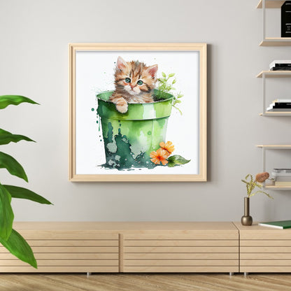 Tea Cup Flowers Cat - 11CT Stamped Cross Stitch 50*50CM