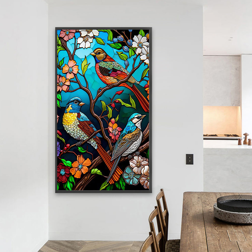 Flower And Bird Glass Painting - Full Square Drill Diamond Painting 40*70CM