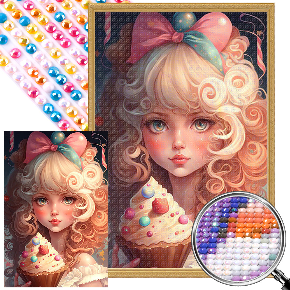 Colorful Ice Cream Girl - Full AB Round Drill Diamond Painting 40*60CM