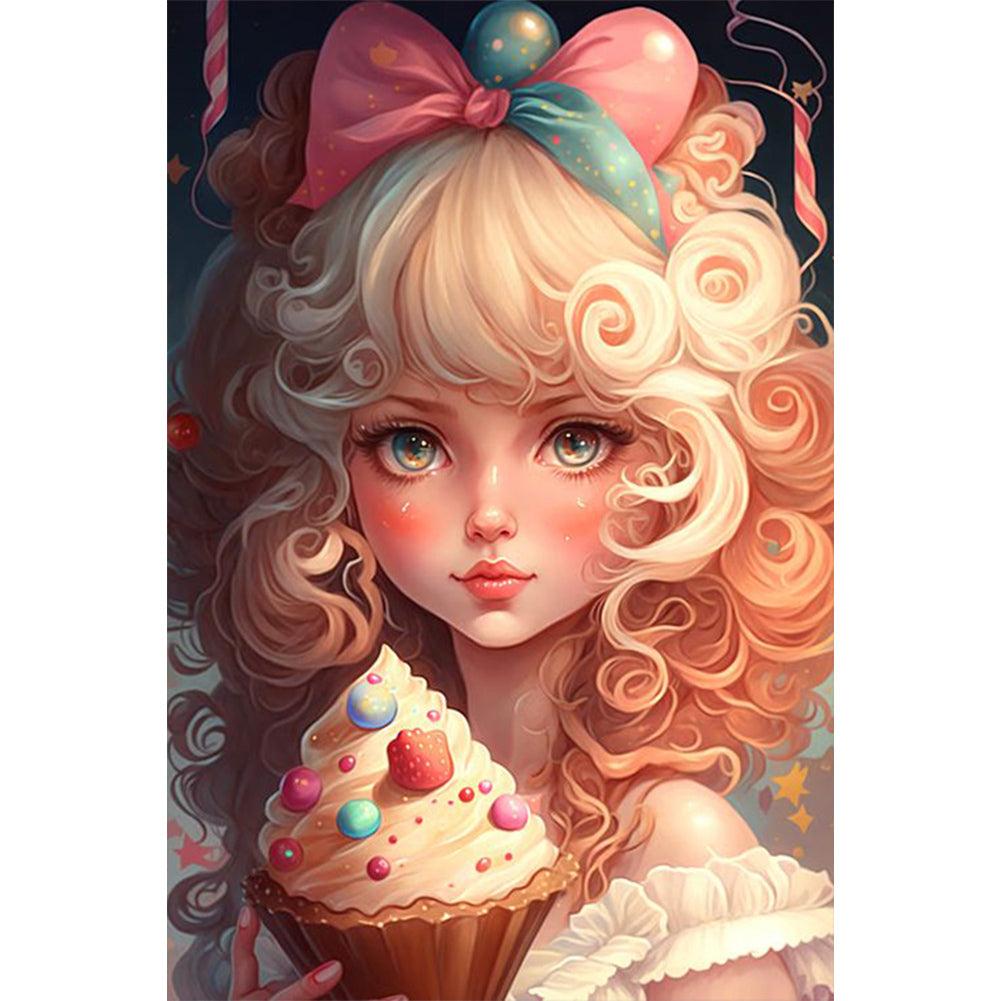 Colorful Ice Cream Girl - Full AB Round Drill Diamond Painting 40*60CM