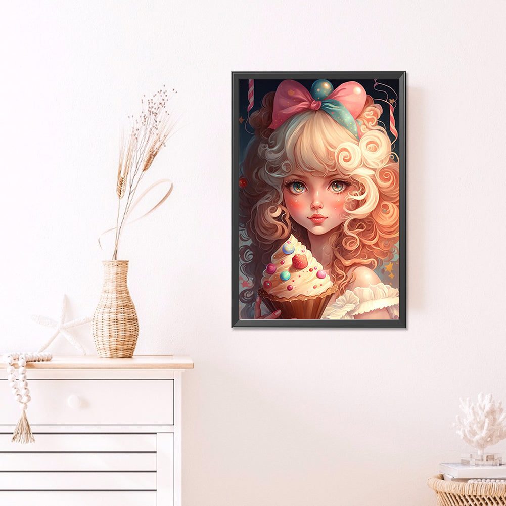 Colorful Ice Cream Girl - Full AB Round Drill Diamond Painting 40*60CM