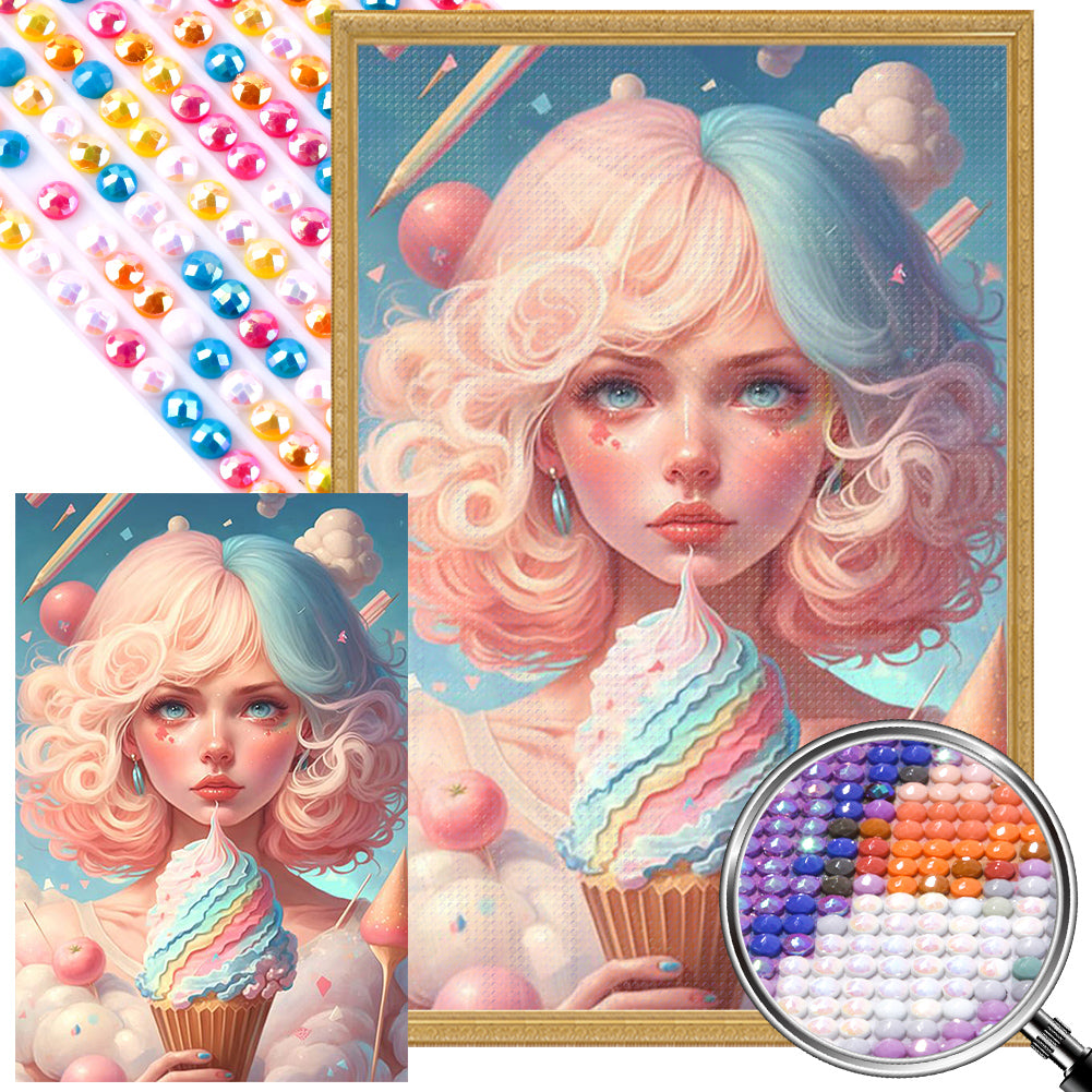 Colorful Ice Cream Girl - Full AB Round Drill Diamond Painting 40*60CM