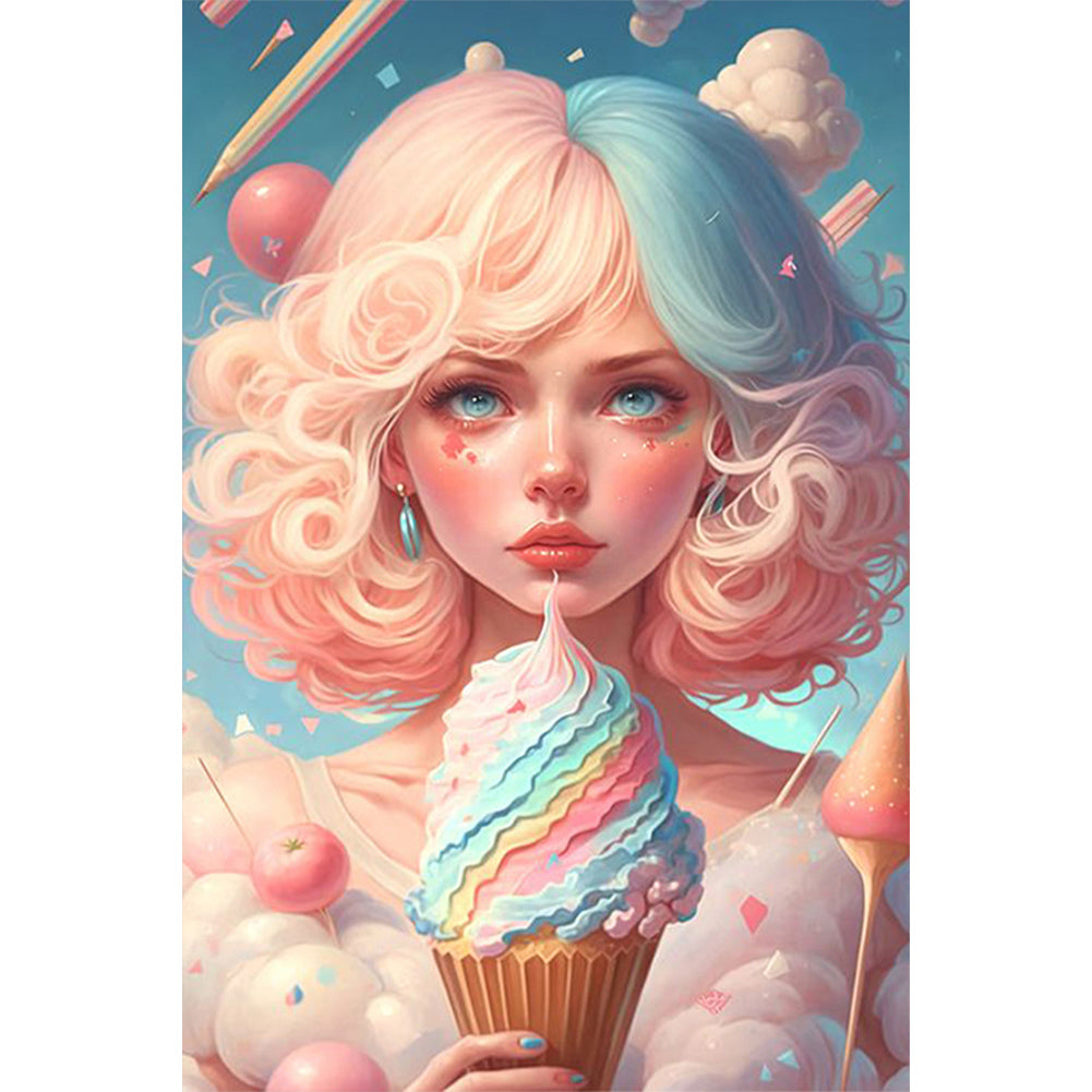 Colorful Ice Cream Girl - Full AB Round Drill Diamond Painting 40*60CM