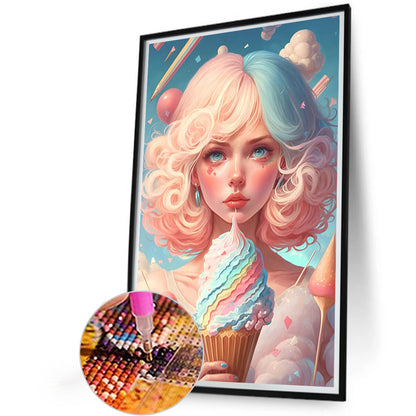 Colorful Ice Cream Girl - Full AB Round Drill Diamond Painting 40*60CM