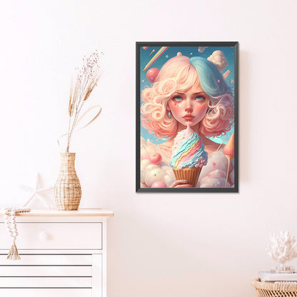 Colorful Ice Cream Girl - Full AB Round Drill Diamond Painting 40*60CM