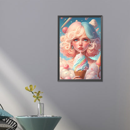 Colorful Ice Cream Girl - Full AB Round Drill Diamond Painting 40*60CM